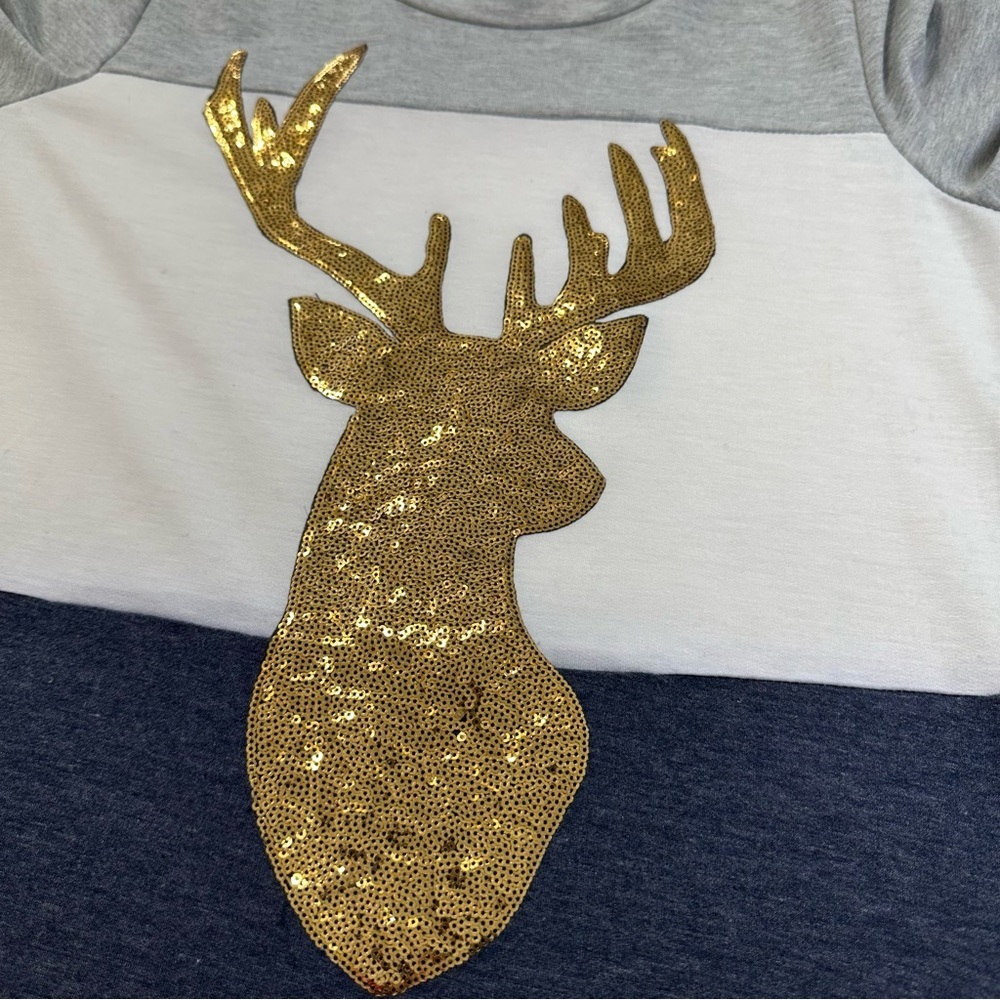 12 Pm By Mon Ami Christmas Sequin Reindeer Color Block Long Sleeve Size M - Picture 9 of 10
